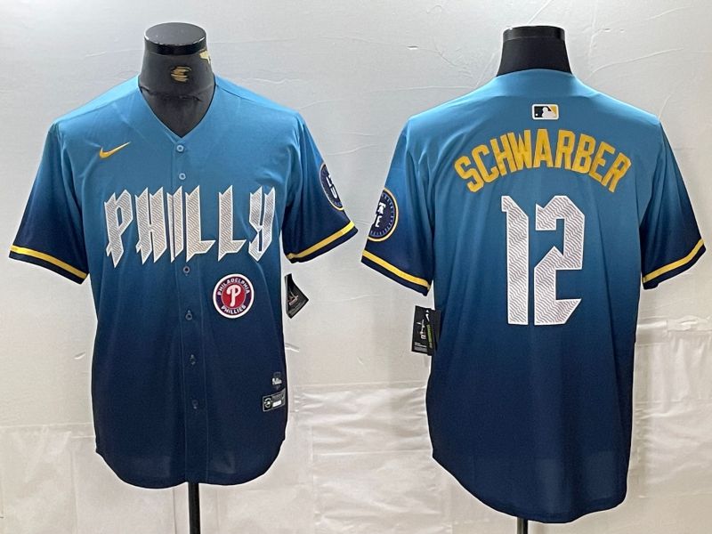 Men Philadelphia Phillies #12 Schwarber Blue City Edition Nike 2024 MLB Jersey style 2->philadelphia phillies->MLB Jersey